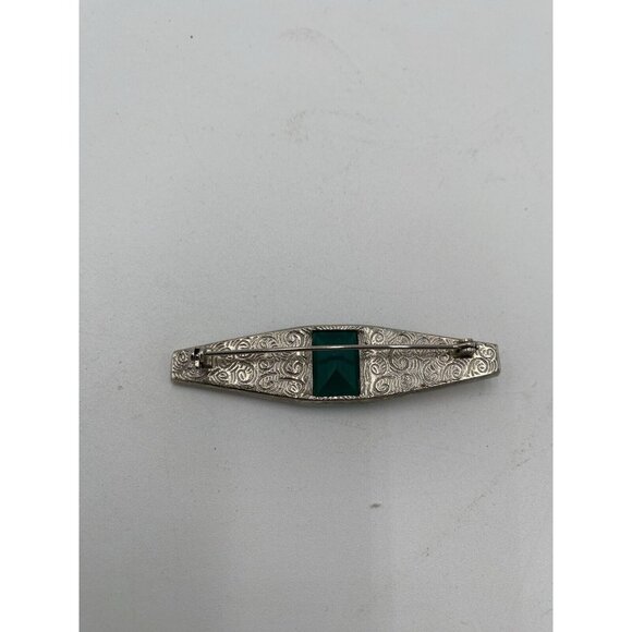 Vintage Silver Tone Turquoise Pin Brooch Bar Rhinestone Jewelry Scarf  2.5" Long - Picture 3 of 6